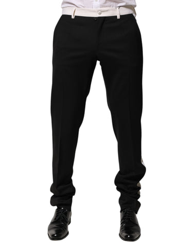 Black White Stripe Wool Men Trouser Pants