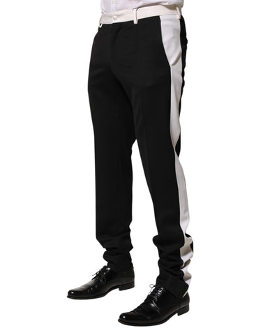 Black White Stripe Wool Men Trouser Pants