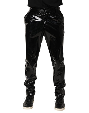 Black Polyester Mid Waist Men Trouser Pants