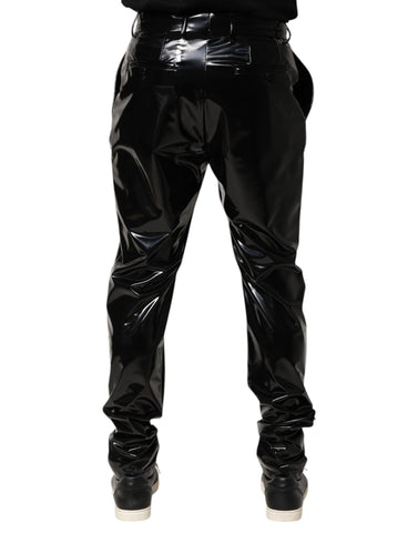 Black Polyester Mid Waist Men Trouser Pants