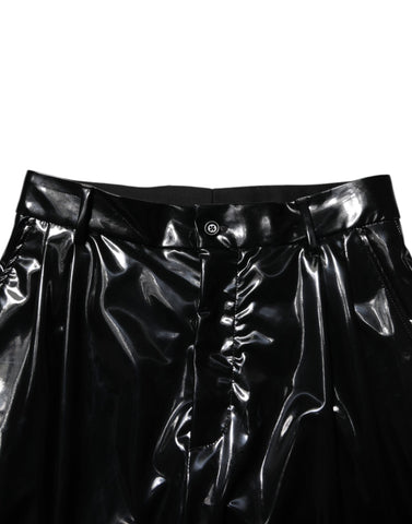 Black Polyester Mid Waist Men Trouser Pants