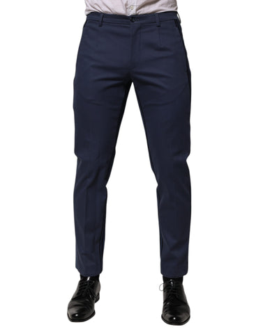 Blue Cotton Tapered Men Formal Trousers Pants