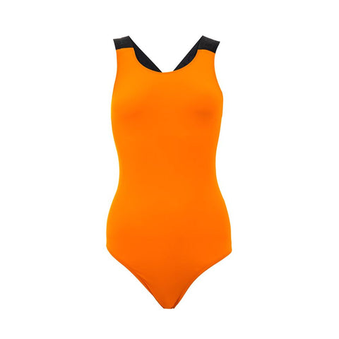Orange Polyester One-Piece Swimsuit