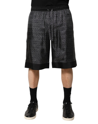 Gray Black Silk DG Logo Men Bermuda Shorts
