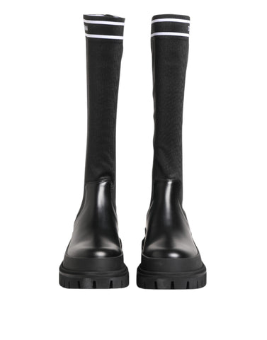 Black White Polyester Socks High Boots Shoes