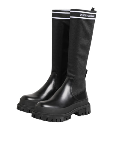 Black White Polyester Socks High Boots Shoes