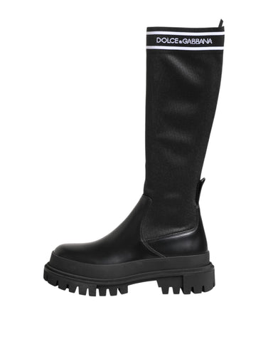 Black White Polyester Socks High Boots Shoes