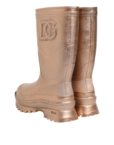 Rose Gold Rubber Pull On Rain Boots  Shoes