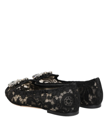 Black Taormina Lace Crystals Flats Shoes