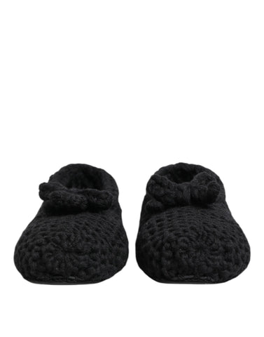 Black Wool Knit Slip On Ballerina Flats Shoes