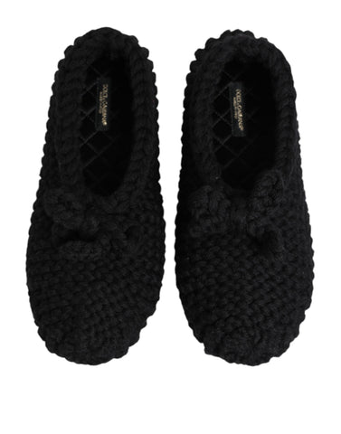 Black Wool Knit Slip On Ballerina Flats Shoes