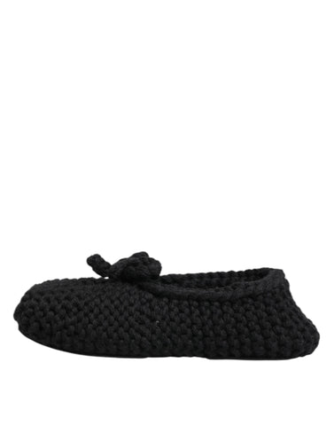 Black Wool Knit Slip On Ballerina Flats Shoes