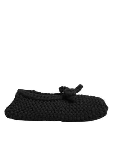 Black Wool Knit Slip On Ballerina Flats Shoes