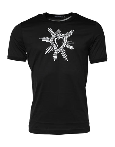Black Sacred Heart Cotton Crew Neck T-shirt