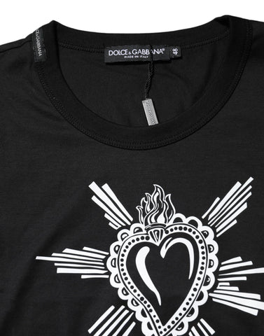 Black Sacred Heart Cotton Crew Neck T-shirt