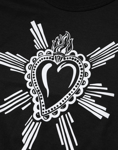 Black Sacred Heart Cotton Crew Neck T-shirt