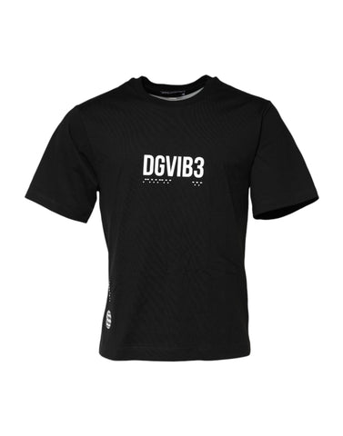 Black DG Vib3 Print Cotton Crew Neck T-shirt