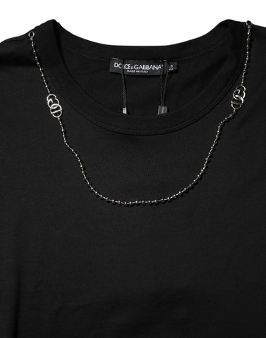 Black Chain Necklace Cotton Crewneck T-shirt