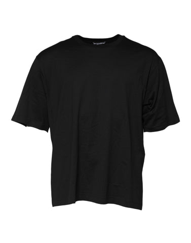 Black Cotton Crew Neck Short Sleeves T-shirt