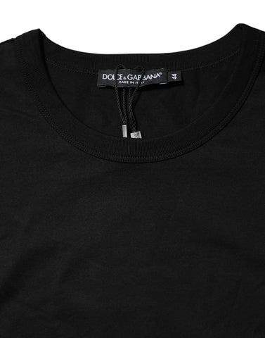 Black Cotton Crewneck Short Sleeves T-shirt