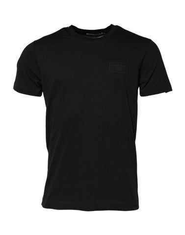 Black Logo Plaque Cotton Crew Neck T-shirt