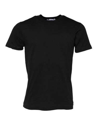 Black Cotton Crew Neck Short Sleeves T-shirt