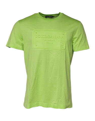 Green Embossed Logo Cotton Crew Neck T-shirt