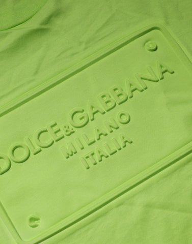 Green Embossed Logo Cotton Crew Neck T-shirt