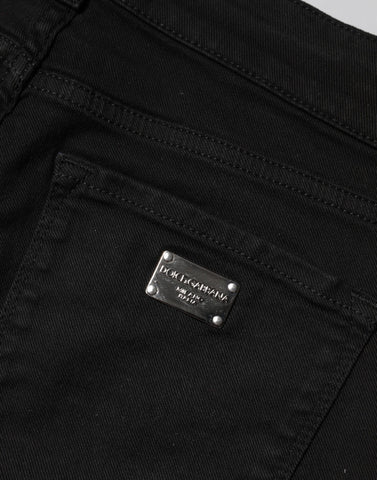 Black Cotton Skinny Mid Waist Denim Jeans