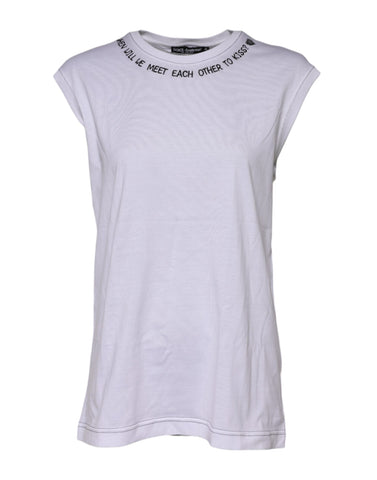 White Cotton Sleeveless Printed Tank T-shirt
