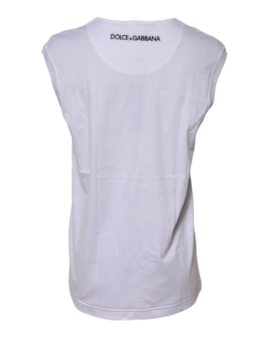 White Cotton Sleeveless Printed Tank T-shirt