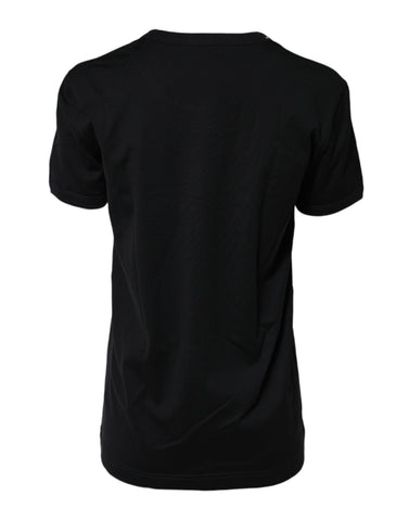 Black Cotton DG Print Short Sleeve Top T-shirt