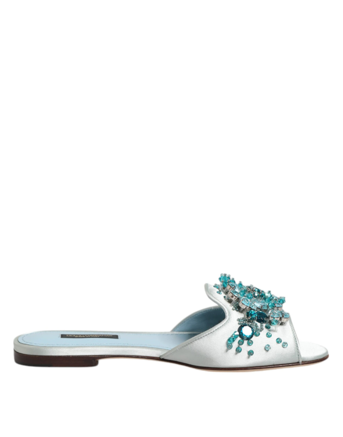 Silver Blue Leather Bead Embellish Slide Shoes