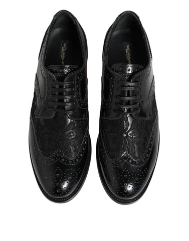 Black Leather Floral Lace Dress Formal Shoes
