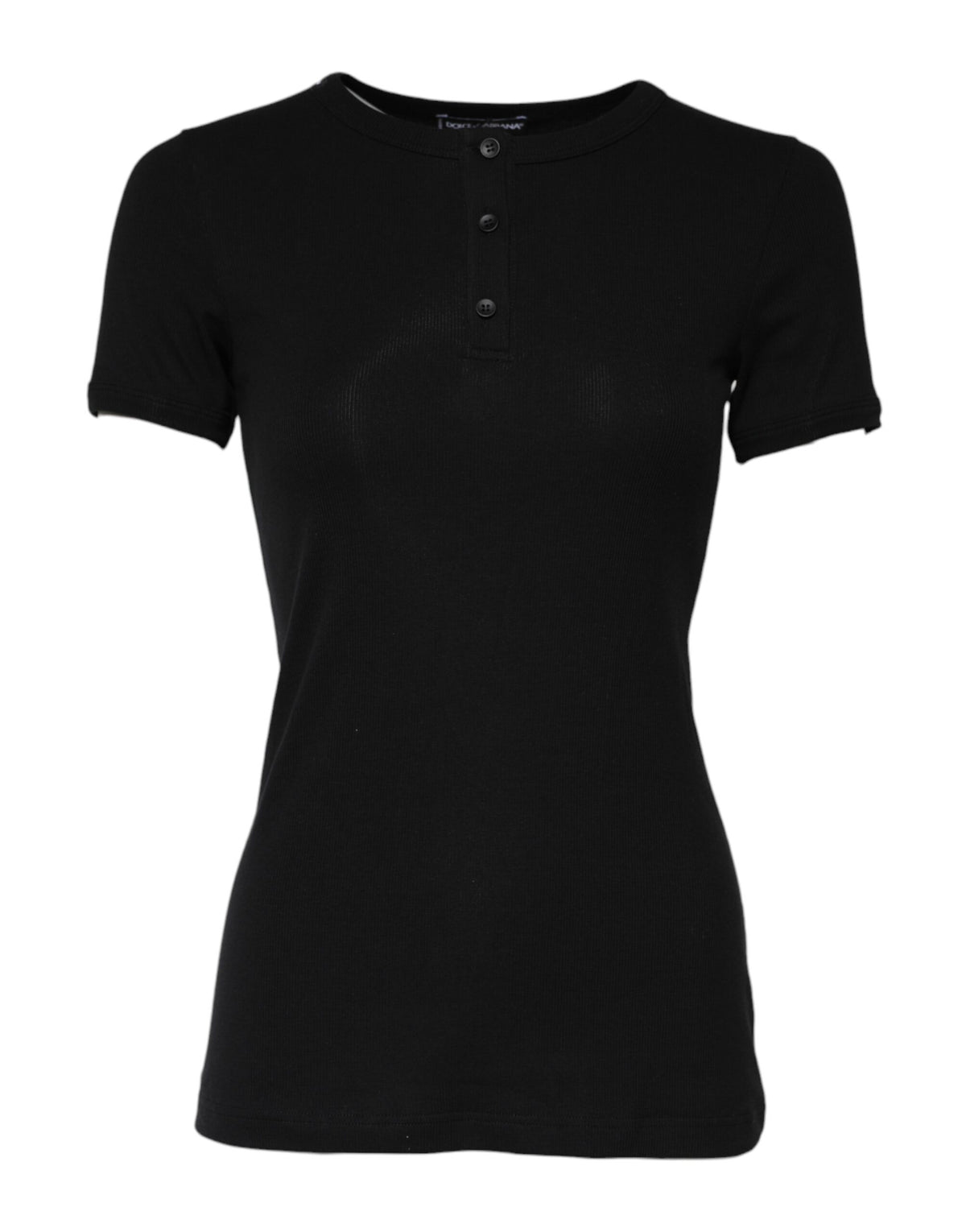 Black Cotton Henley Short Sleeves Top T-shirt