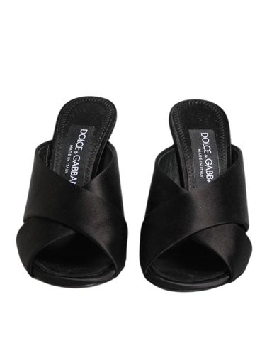 Black Logo KEIRA Satin Slides Sandals Shoes