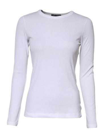 White Cotton Knit Round Neck Long Sleeves T-shirt