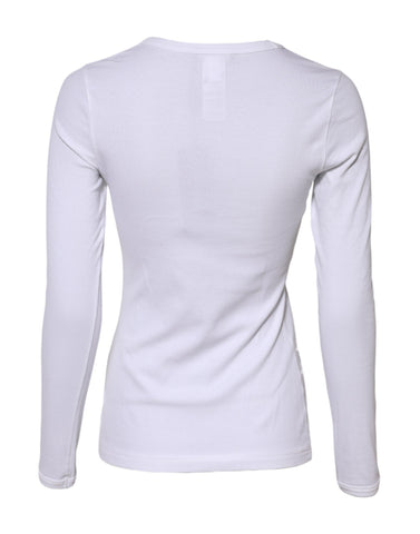 White Cotton Knit Round Neck Long Sleeves T-shirt