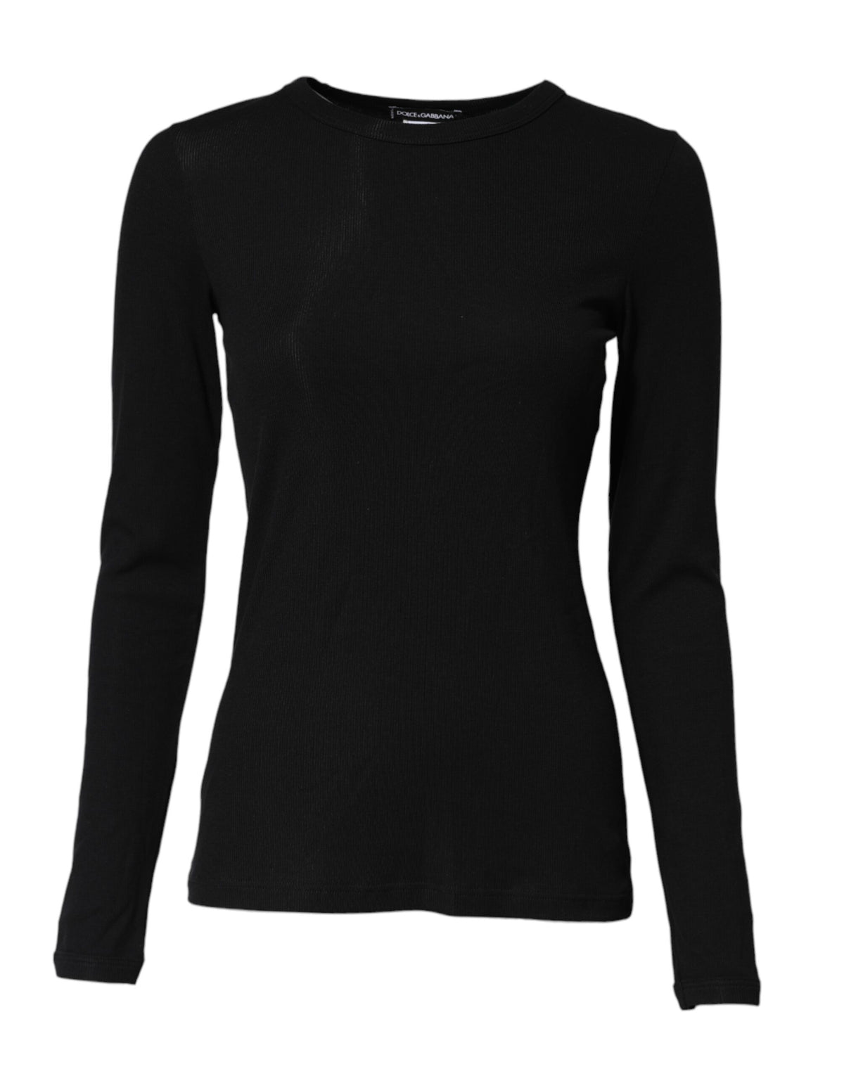 Black Cotton Knit Round Neck Long Sleeves T-shirt