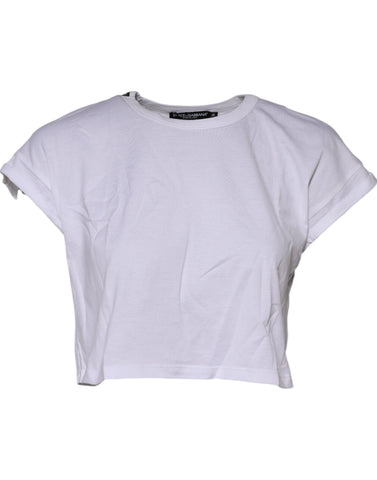 White Cotton Crew Neck Cropped Top T-shirt