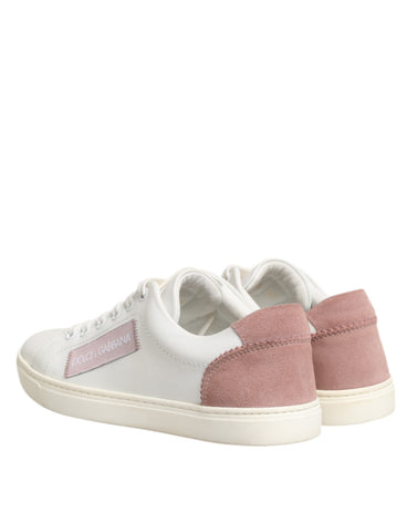White Pink Leather Low Top Sneakers Shoes