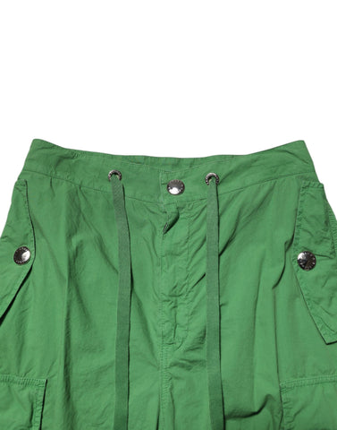 Green Cotton High Waist Cargo Trouser Pants