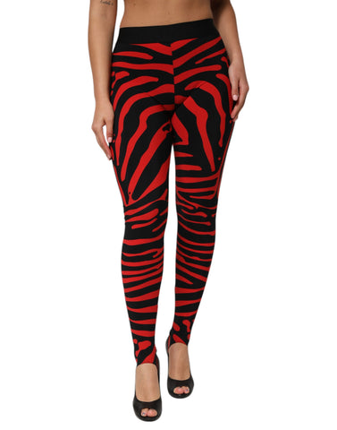 Black Red Nylon Logo Waisted Leggings Pants