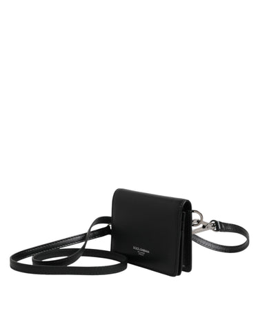 Black Leather Bifold Card Holder Crossbody Men Borse Bag