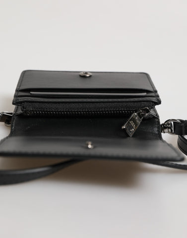 Black Leather Bifold Card Holder Crossbody Men Borse Bag