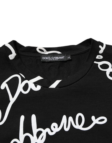 Black Logo Print Cotton Crew Neck T-shirt