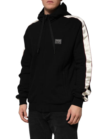 Black Cotton Plaque Track Cardigan Sweater