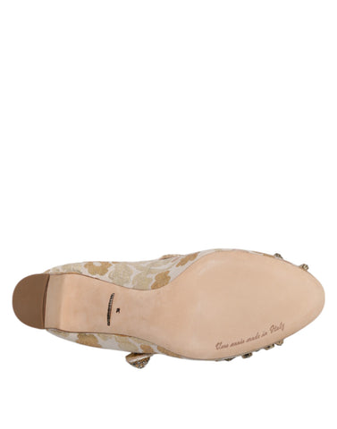 Gold Jacquard Crystal Mary Janes Pumps Shoes