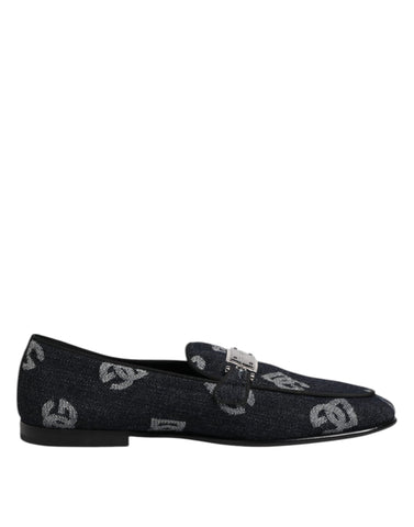 Blue Logo Cotton Loafers Formal Dress Shoes