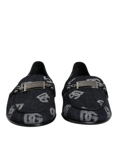 Blue Logo Cotton Loafers Formal Dress Shoes